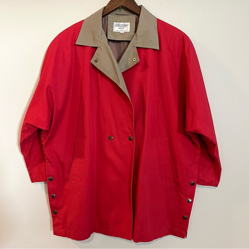 Vintage Weather Master Women's Trench Coat Red Size 12 Pockets Button-Up